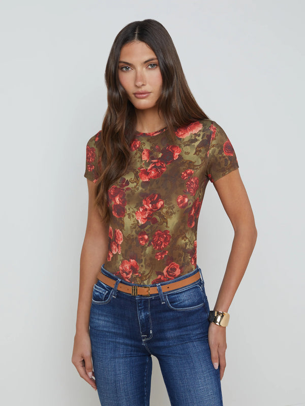 L’agence - Ressi Fitted Tee - Army/Pink Floral Cheetah