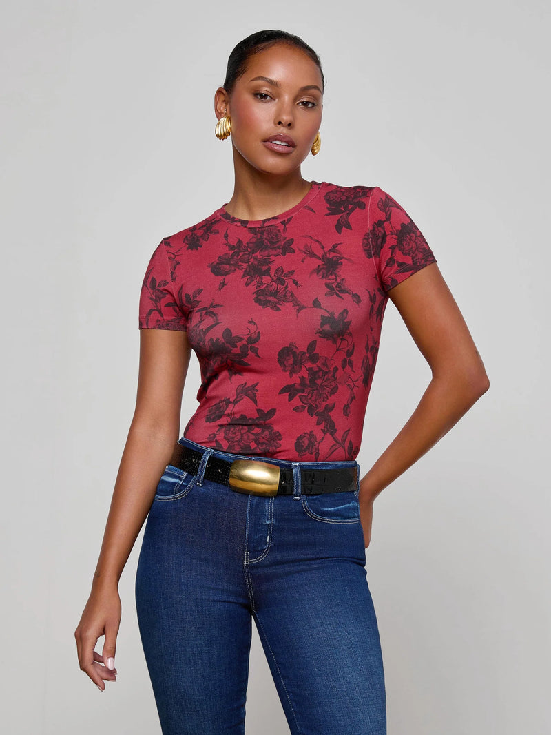 L'agence - Ressi Fitted Tee - Burgundy Painterly Floral