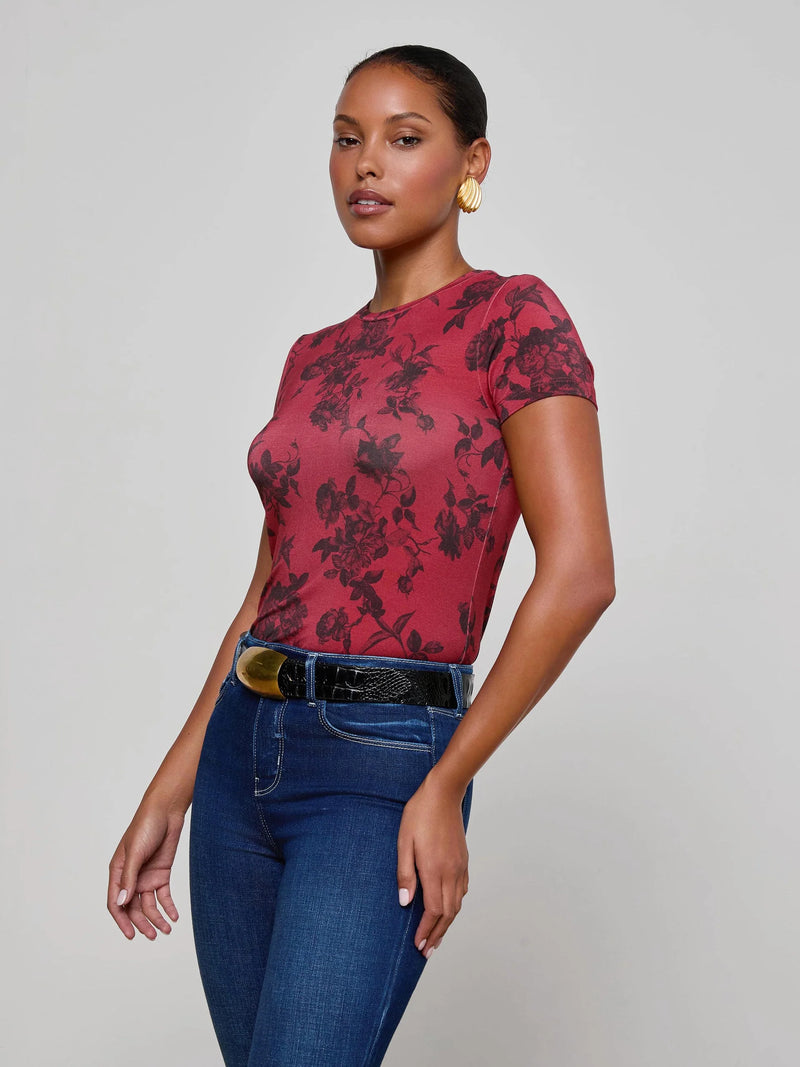 L'agence - Ressi Fitted Tee - Burgundy Painterly Floral