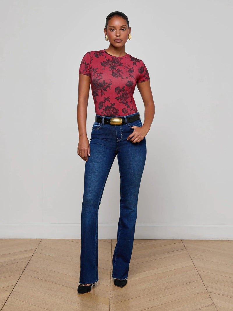 L'agence - Ressi Fitted Tee - Burgundy Painterly Floral