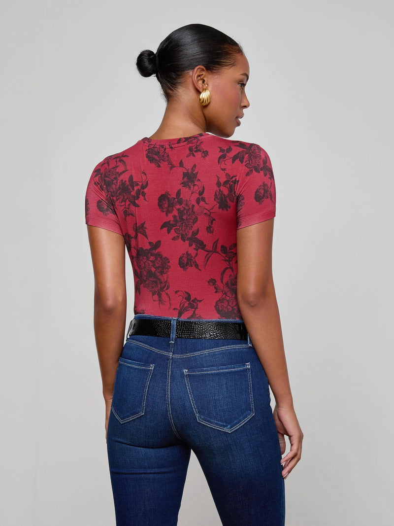L'agence - Ressi Fitted Tee - Burgundy Painterly Floral