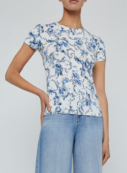 L'agence - Ressi Crew Neck - White/Blue Baroque Swirl