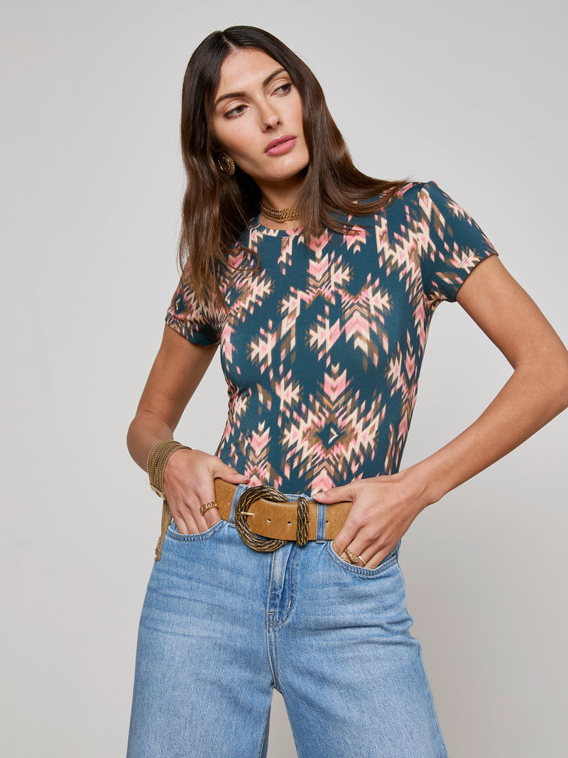 L'agence - Ressi Crew Neck - Charcoal Multi Ganado Print