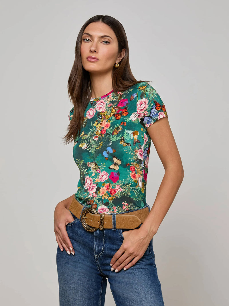 L'agence - Ressi Fitted Tee - Bottle Green Multi Charonda Butterfly