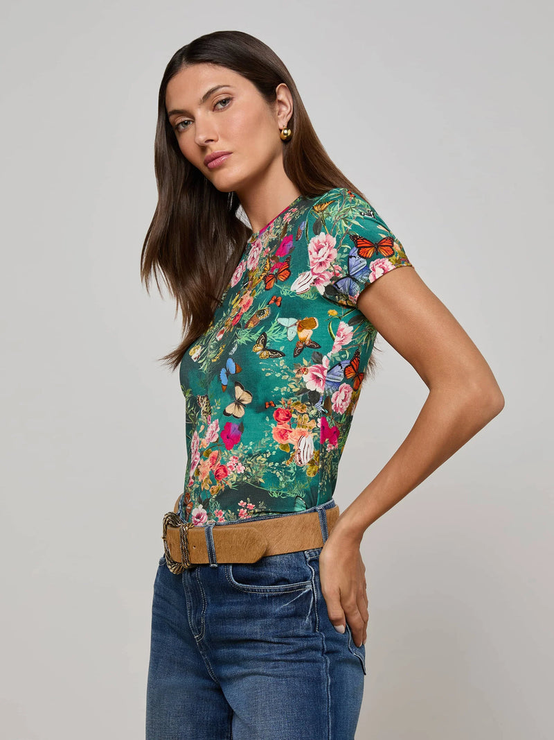 L'agence - Ressi Fitted Tee - Bottle Green Multi Charonda Butterfly