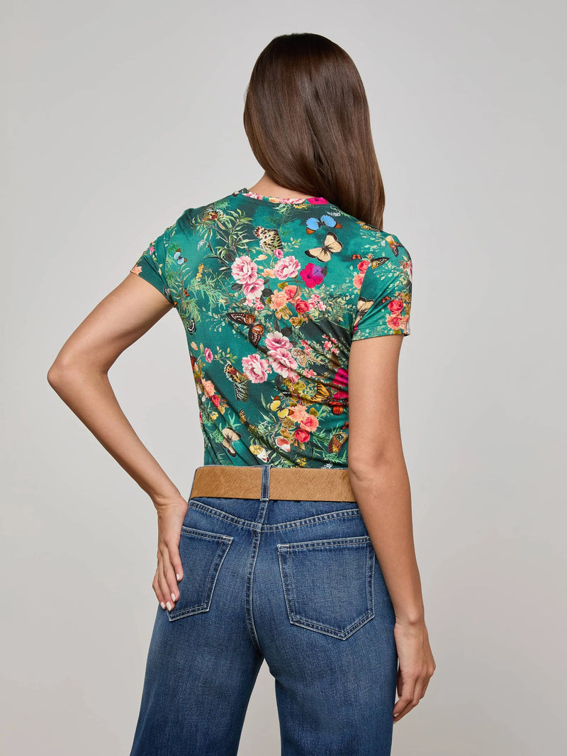L'agence - Ressi Fitted Tee - Bottle Green Multi Charonda Butterfly