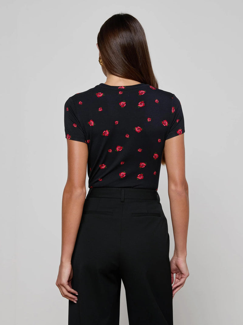 L'agence - Ressi Fitted Tee - Black/Red Rose Embroidery