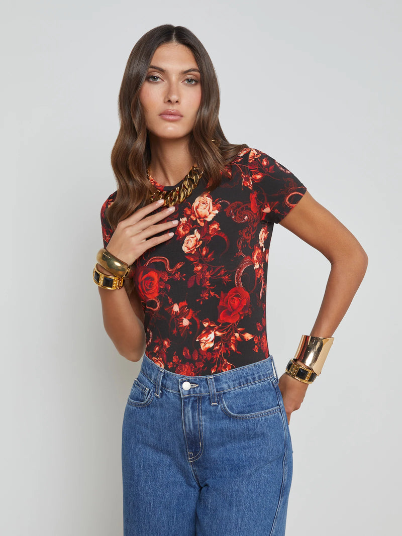 L'agence - Ressi Fitted Tee - Black/Red Baroque Floral