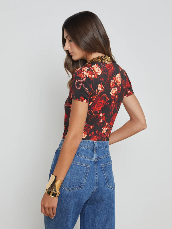 L'agence - Ressi Fitted Tee - Black/Red Baroque Floral