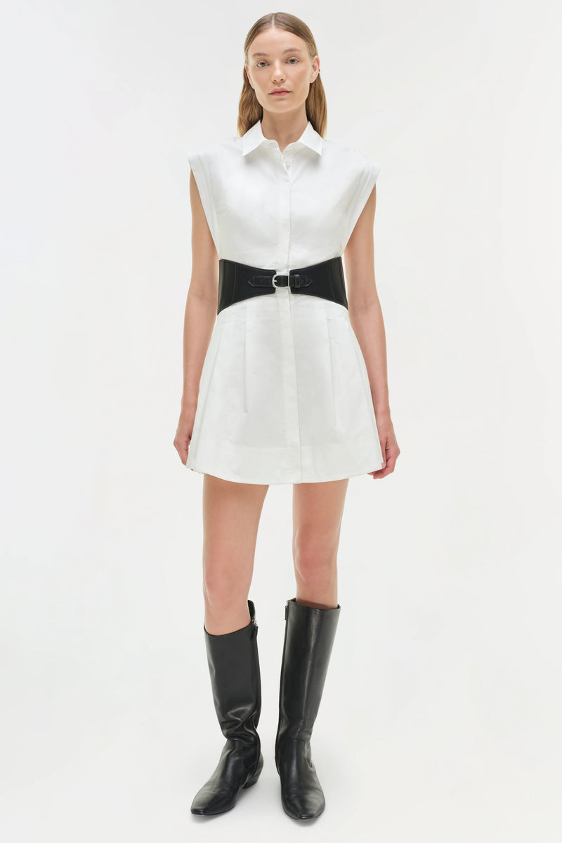 SIMKHAI Adler Belted Mini Dress in White SIMKHAI Adler Belted Mini Dress in White