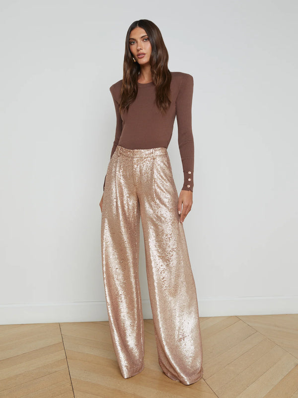 L'agence - Allanah Sequin Trouser - Beige Sequin