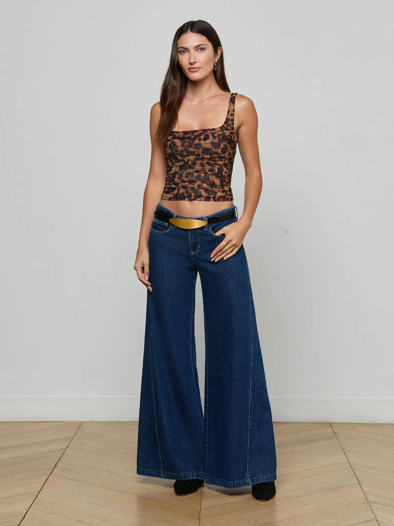L'agence - Rasha Shirred Mesh Tank - Brown Multi Amur Leopard