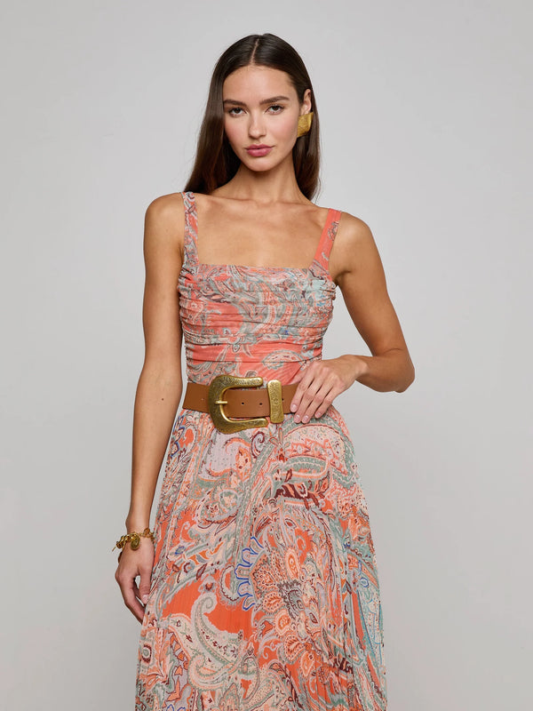 L'agence - Rasha Mesh Paisley Tank - Orange/Light Blue Traditional Paisley