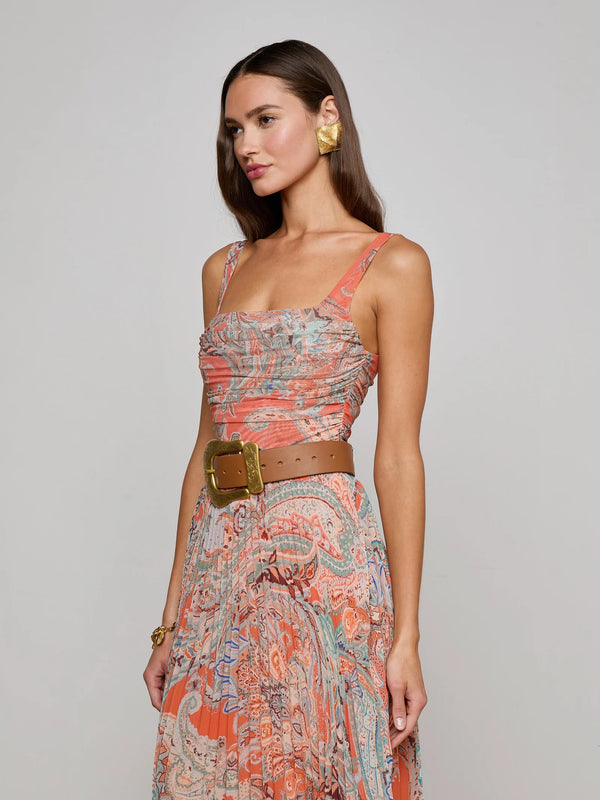 L'agence - Rasha Mesh Paisley Tank - Orange/Light Blue Traditional Paisley