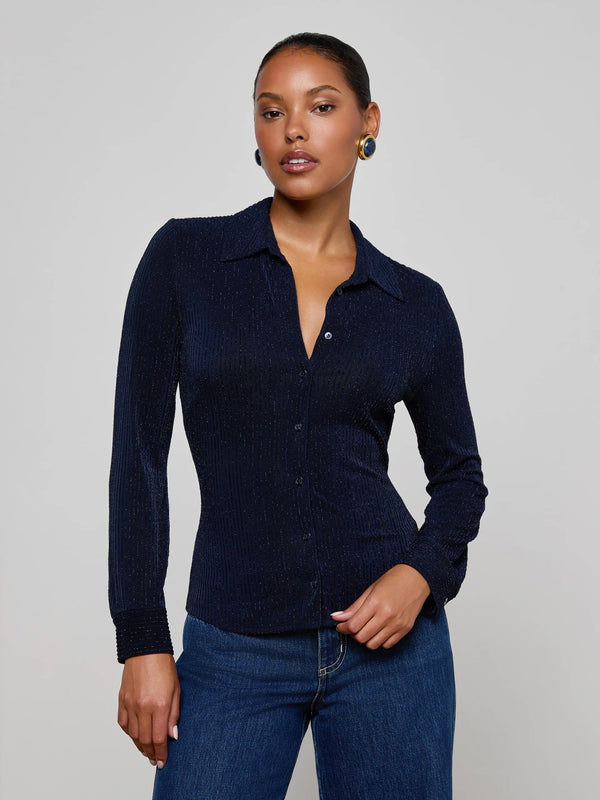 L'agence - Indiana Blouse - Midnight/Metallic Pinstripe