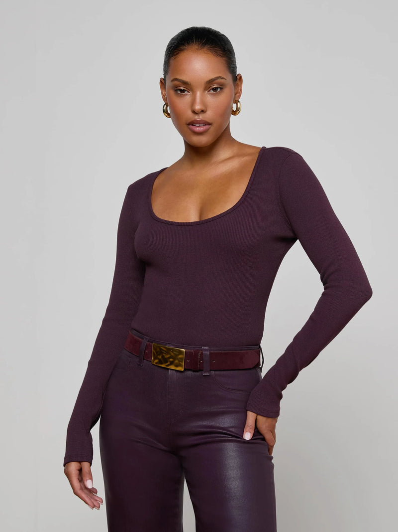 L'agence - Elara Scoopneck Bodysuit - Dark Malbec