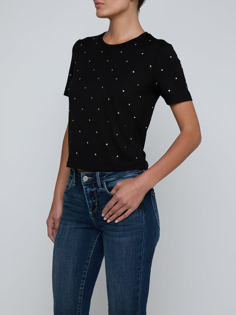 STORMY SS EMBD CRW NK TEE