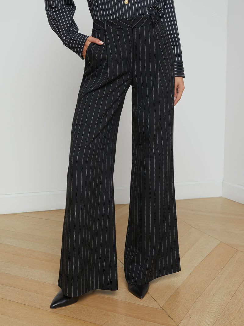 L'agence - Allanah Pinstriped Trouser -  Black/Ecru