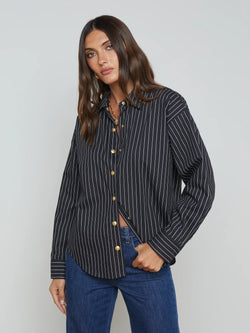 L’agence - Ripley Oversized Button Down Shirt - Black/White Pinstripe