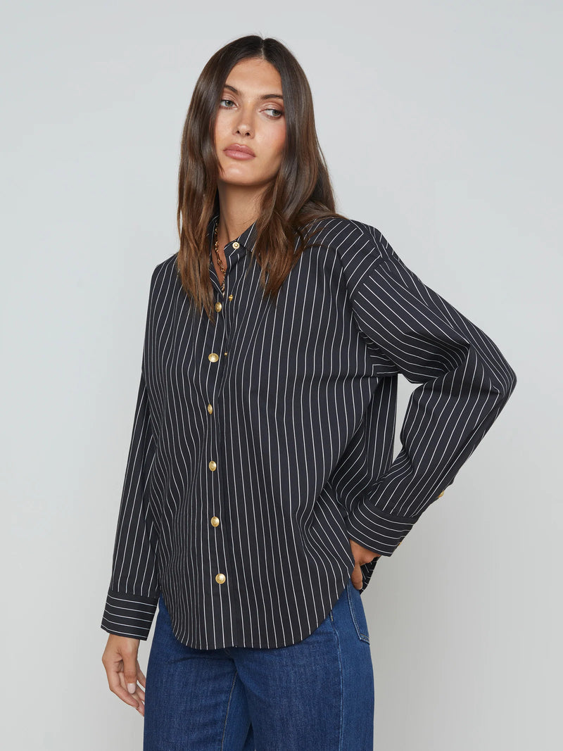 L’agence - Ripley Oversized Button Down Shirt - Black/White Pinstripe