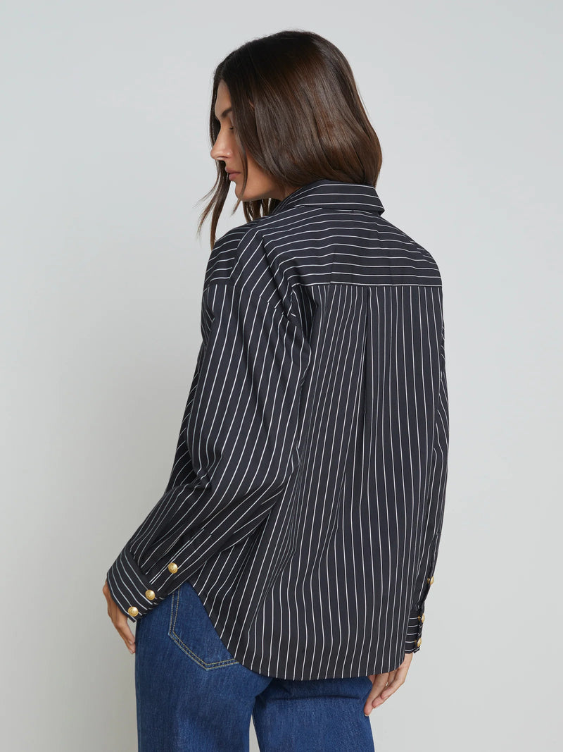 L’agence - Ripley Oversized Button Down Shirt - Black/White Pinstripe