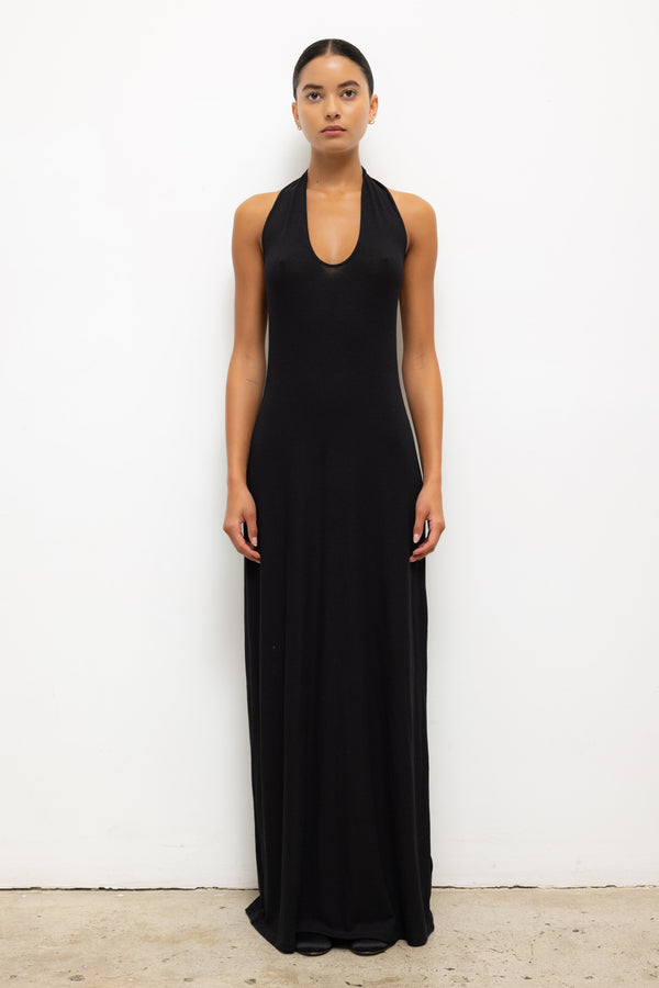leset halter dress Lauren Maxi in Black in Jersey color-Black&Pink