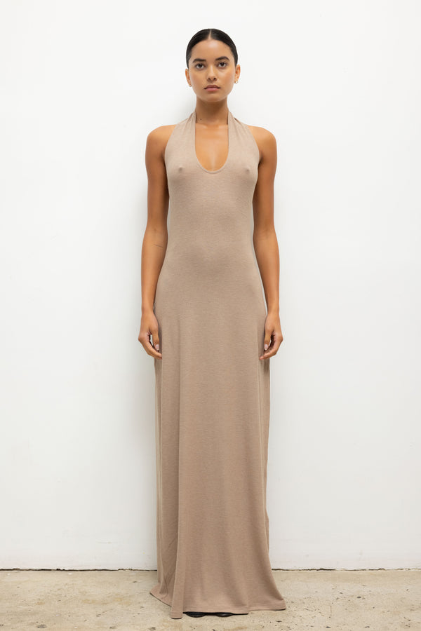 leset halter dress Lauren Maxi in Nude color-Black&Pink