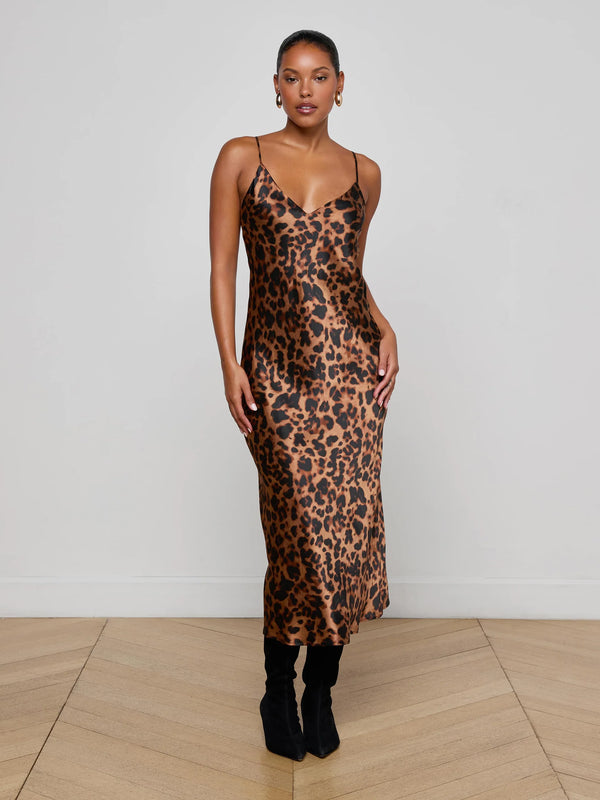 L'agence - Seridie Silk Slip Dress - Brown Multi Amur Leopard