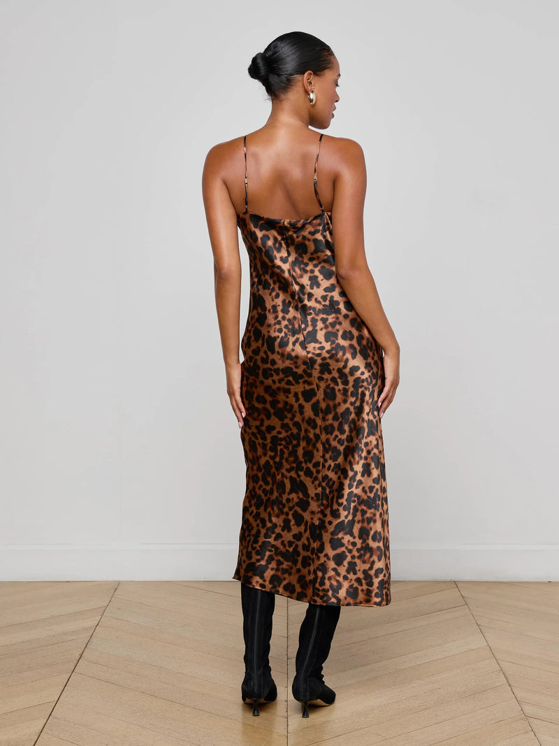 L'agence - Seridie Silk Slip Dress - Brown Multi Amur Leopard