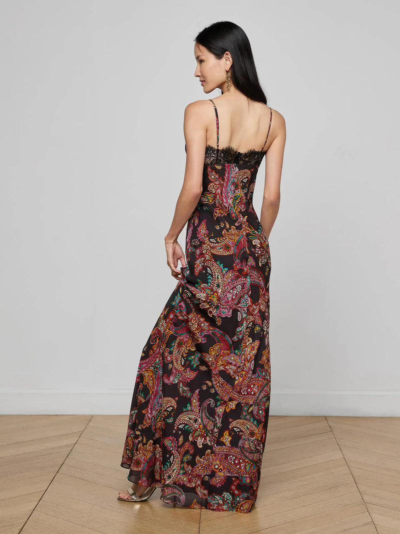 L'agence - Susanna Silk Lace Gown - Black Multi Paisley Scroll