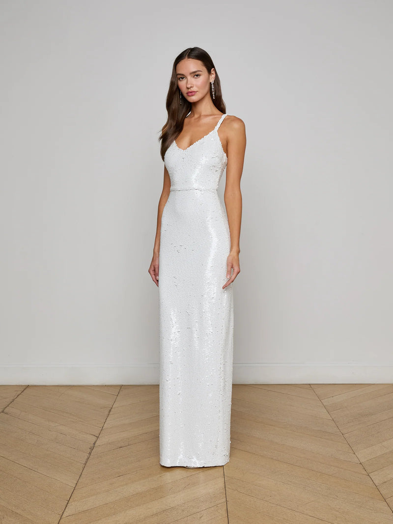 L'AGENCE Karma Sequin Maxi Dress In White Sequin L'AGENCE Karma Sequin Maxi Dress In White Sequin