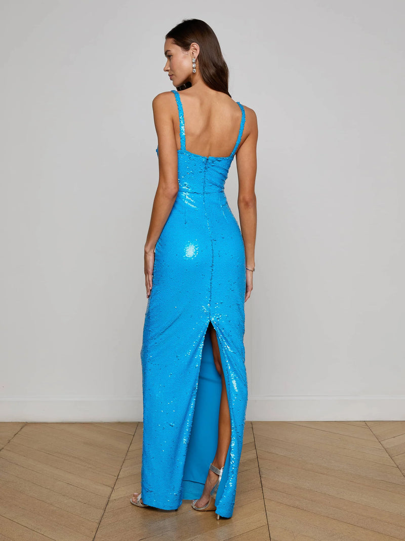 L'agence - Karma Sequin Maxi Dress -  Dresden Blue Sequin