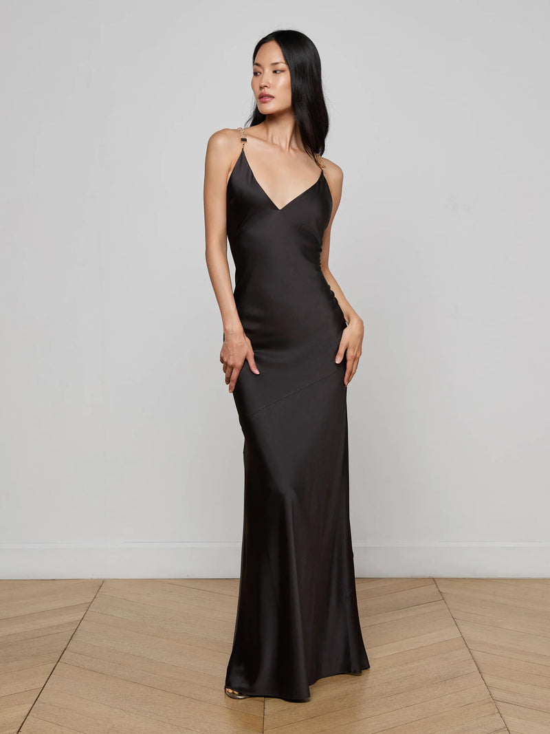L'agence - Saint Crystal Strap Gown - Dark Brunette
