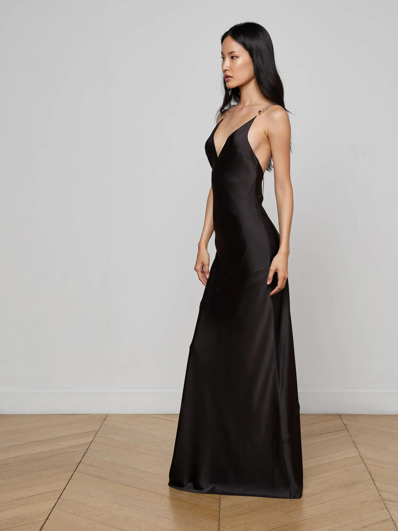 L'agence - Saint Crystal Strap Gown - Dark Brunette