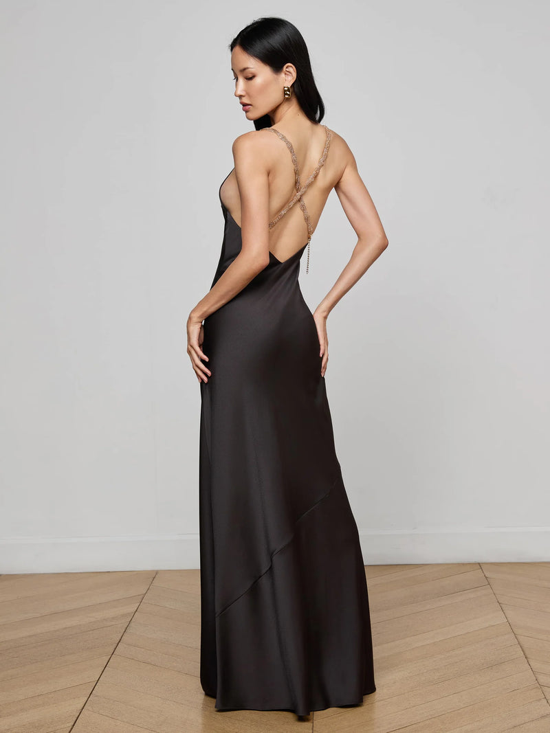 L'agence - Saint Crystal Strap Gown - Dark Brunette