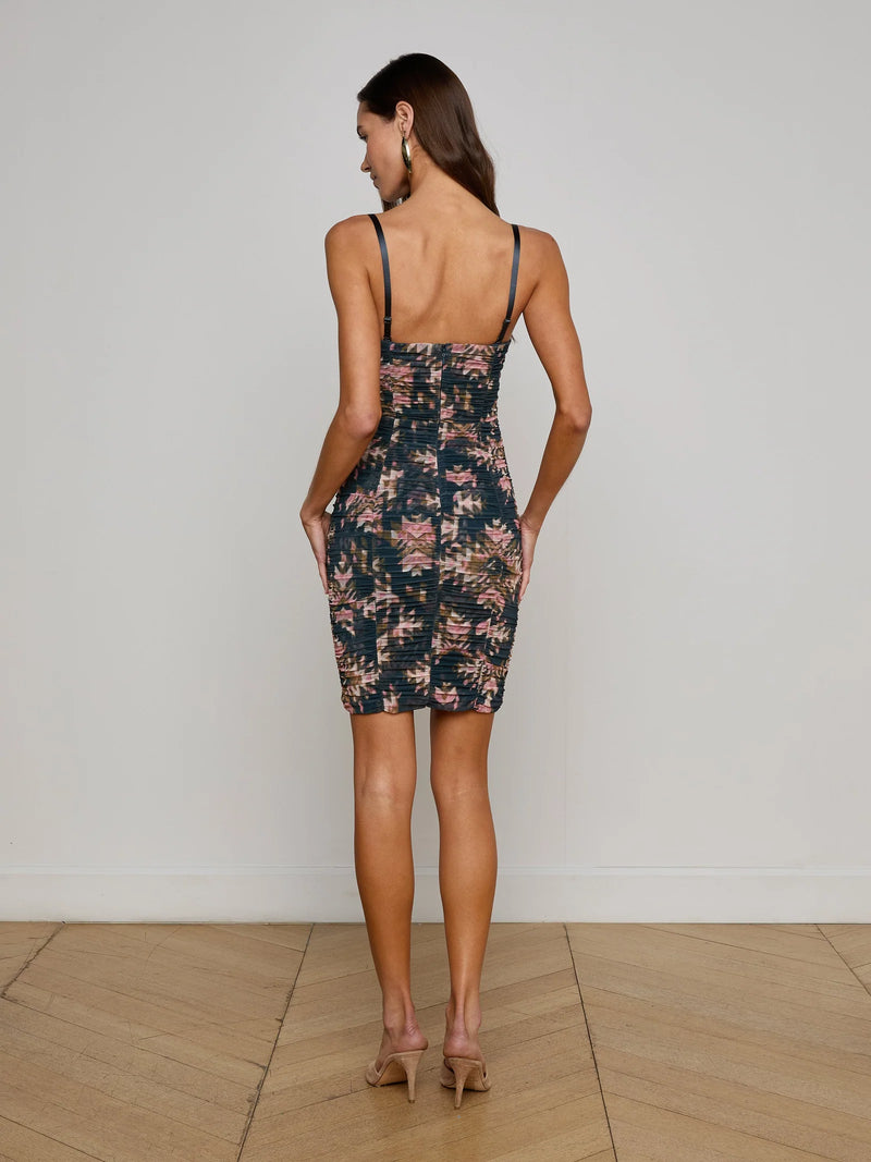 L’agence - Bray Shirred Midi Dress - Charcoal Multi Ganado Print
