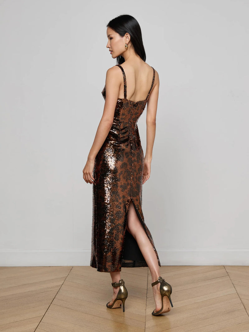 L'agence - Noella Sequin Dress - Brown Multi Amur Leopard