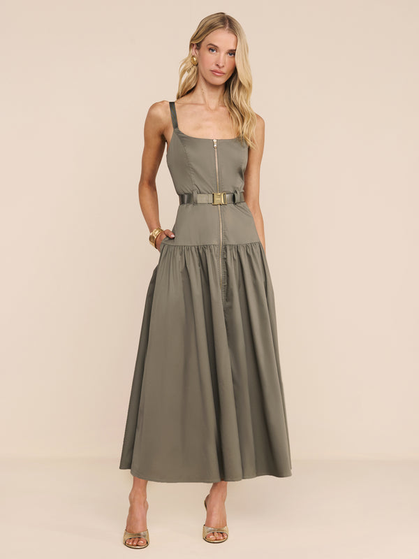 l'agence dresses Rima Dress in Smokey Olive june 24 collection and perfectly cut denim Soft Long Sleeves Sheath Maat:34/36 EU | 36/38 TR