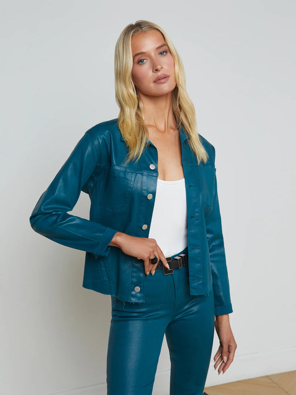 L'agence - Janelle Coated Denim Jacket - Deep Teal Coated