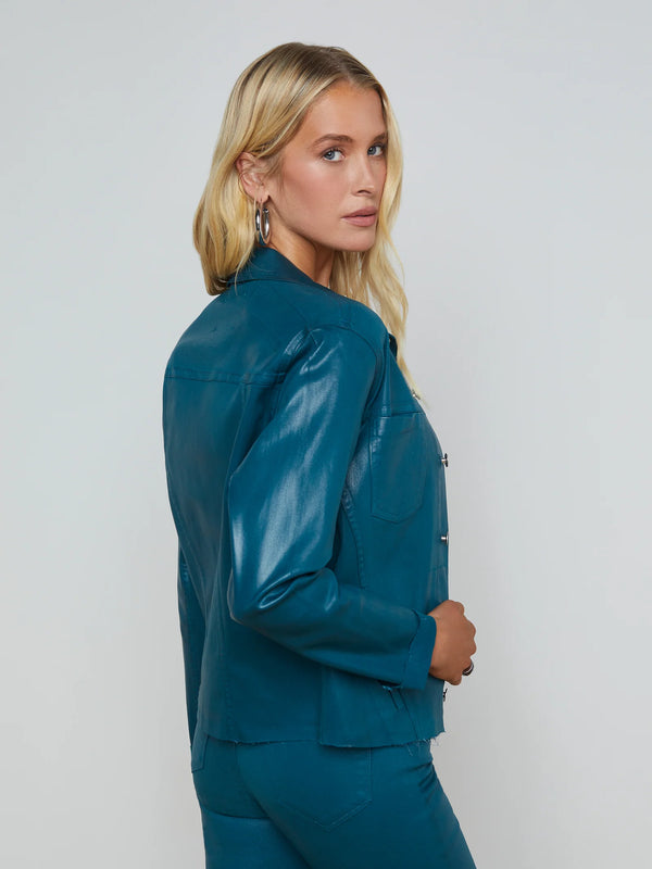 L'agence - Janelle Coated Denim Jacket - Deep Teal Coated