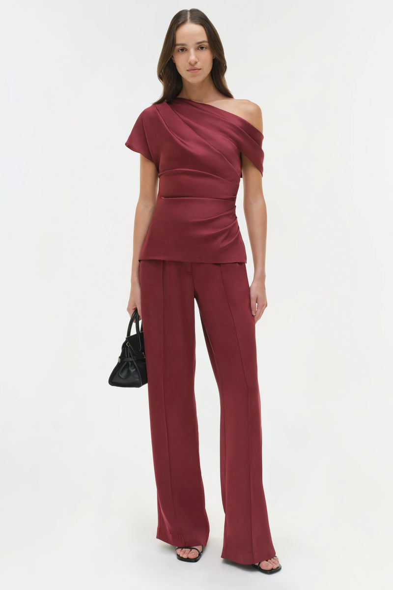 Simkhai - Kyra Satin Wide Leg Pant - Cranberry