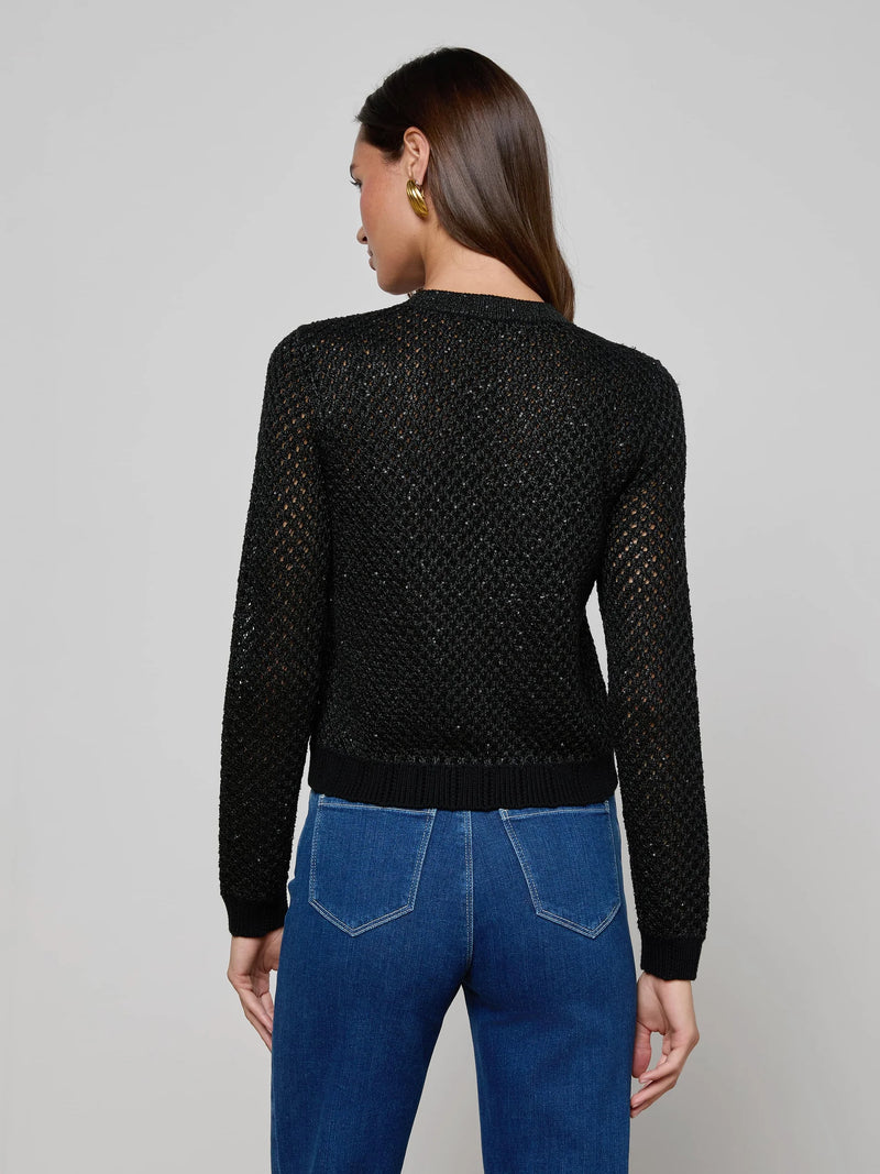 L'agence - Blanca Sequin Crop Cardigan - Black Gunmetal/Gold