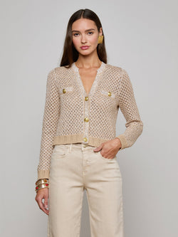 L'agence - Blanca Sequin Crop Cardigan - Natural Multi/Gold