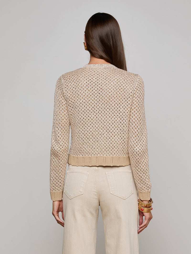L'agence - Blanca Sequin Crop Cardigan - Natural Multi/Gold