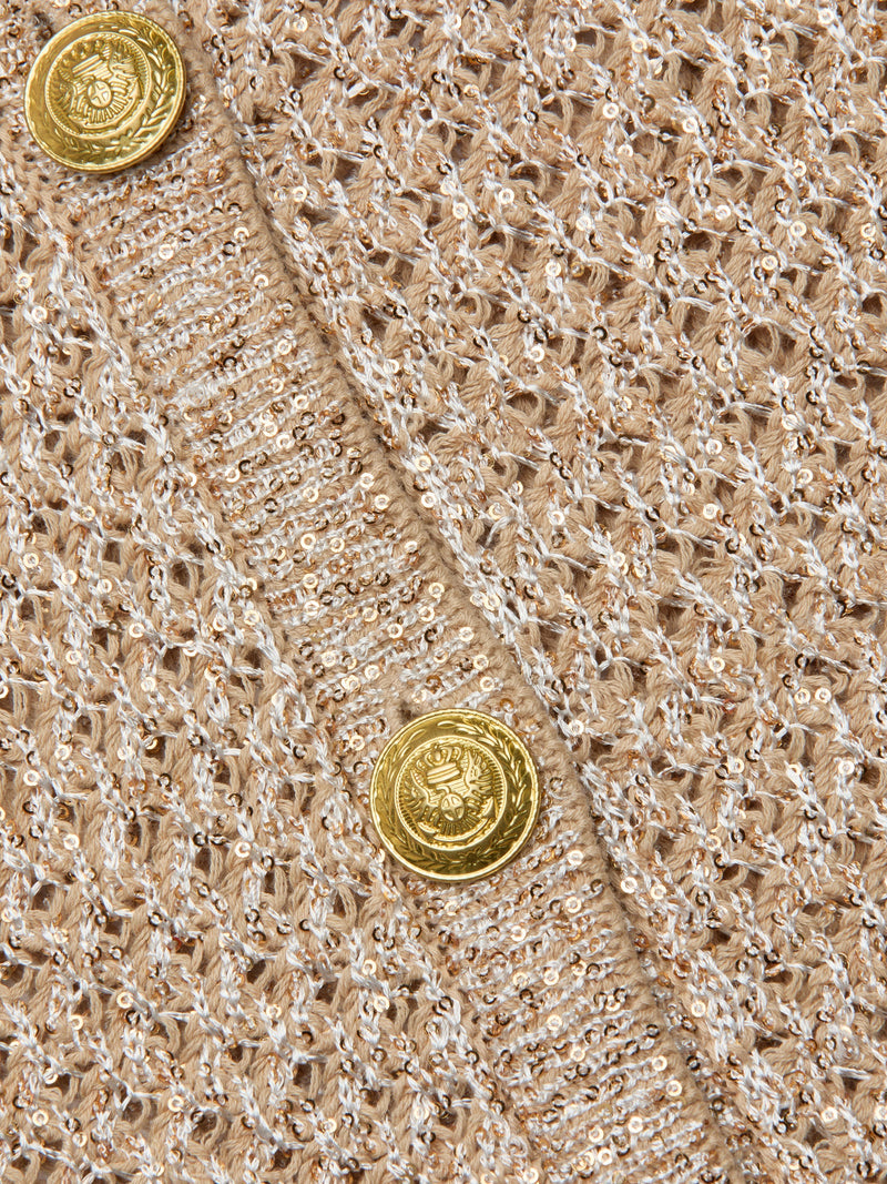 L'agence - Blanca Sequin Crop Cardigan - Natural Multi/Gold