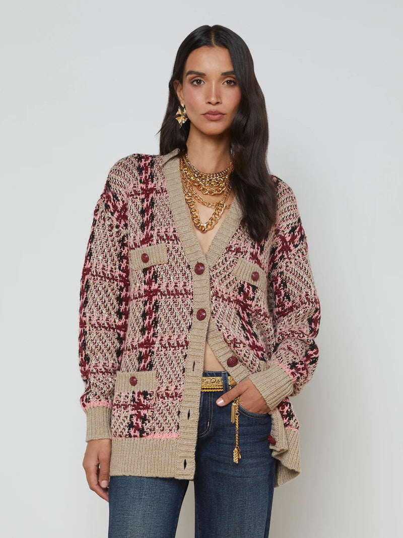 L’agence - Macie Cardigan - Natural/Pink/Burgundy/Black Sequin