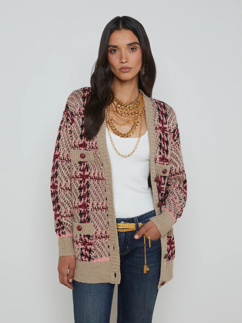 L’agence - Macie Cardigan - Natural/Pink/Burgundy/Black Sequin