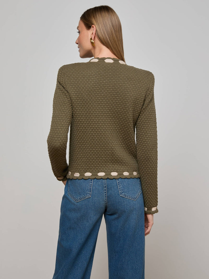 L'agence - Astor Contrast Trim Cardigan - Army/Biscuit