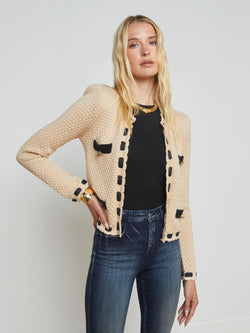 L'agence - Astor Contrast Trim Cardigan - Biscuit/Black