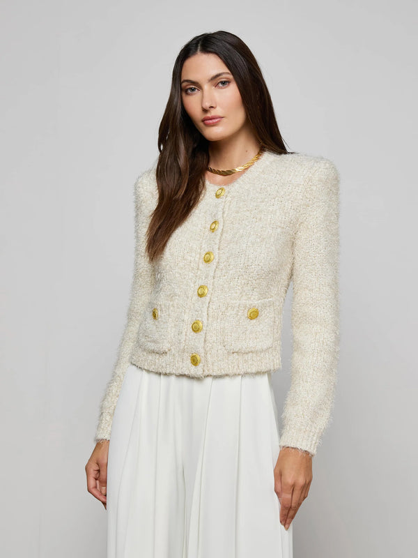 L'agence - Una Knit Cardigan - Ivory/Gold Lurex Multi